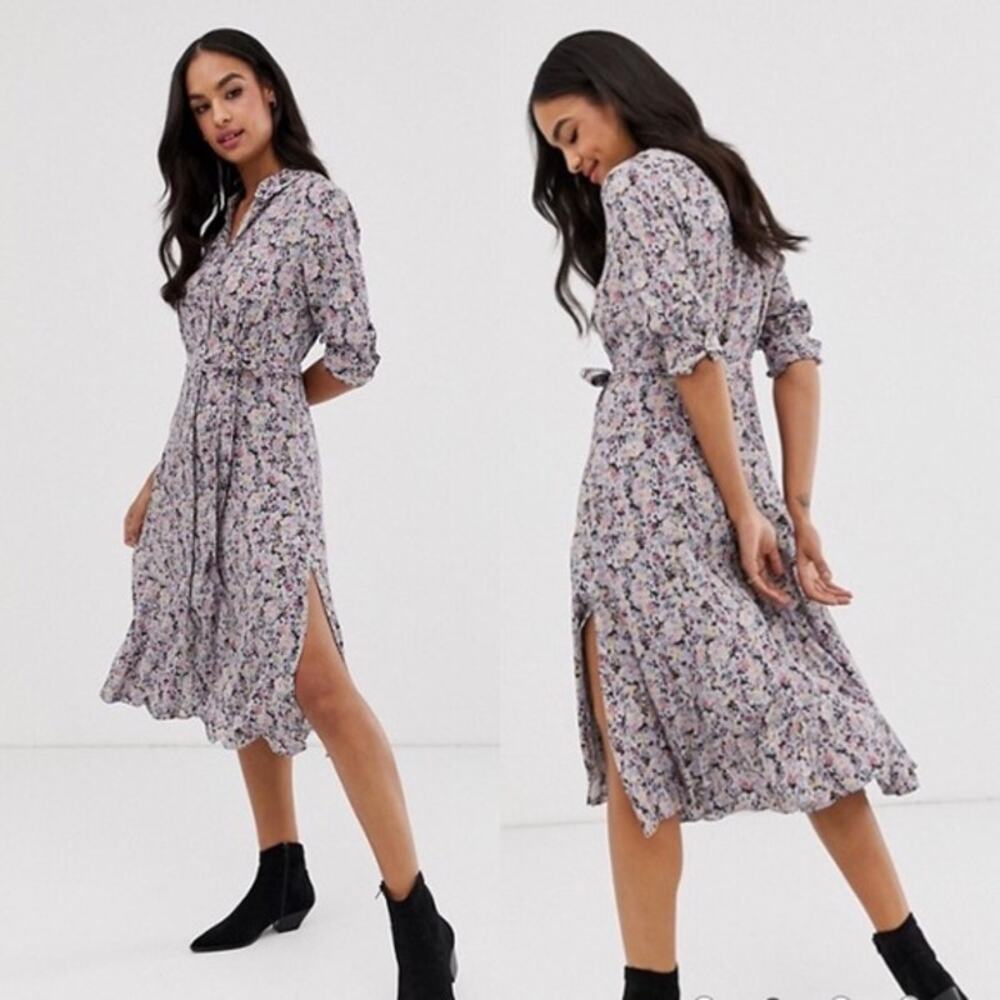 All Saints Dress Womens 4 Multicolor Chiara Sketch Midi Floral Patterned Shirt